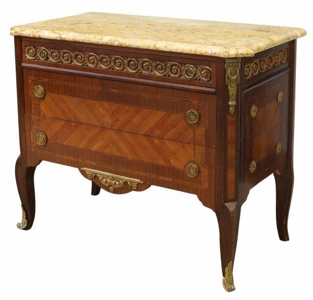 Appraisal: French Louis XV style marble-top mahogany commode late th c