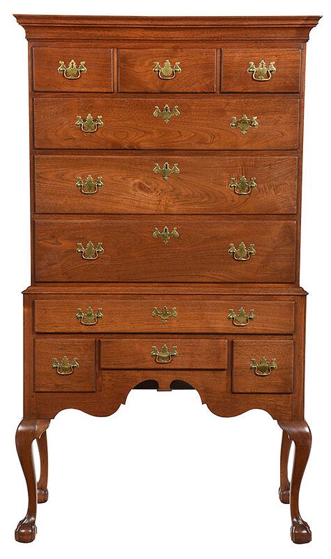 Appraisal: Pennsylvania Chippendale Walnut High Chest Philadelphia area - figured walnut