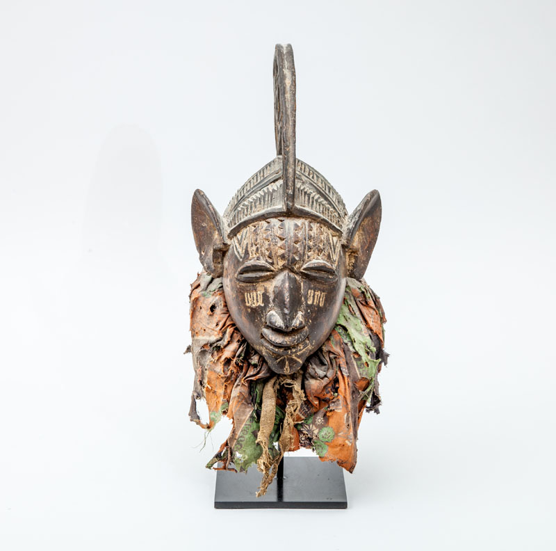 Appraisal: YORUBA GELEDE CARVED WOOD AND TEXTILE CEREMONIAL MASK NIGERIA x