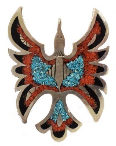 Appraisal: Native American silver content unknown peyote bird pendant with turquoise