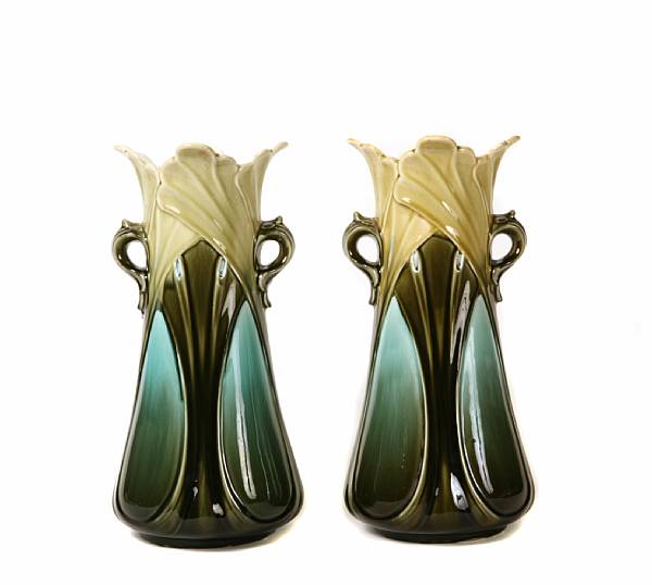 Appraisal: A pair of Continental Art Nouveau Majolica vases possibly Ernst