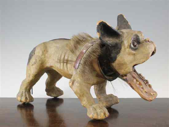 Appraisal: A th century French papier mache bulldog with growler action