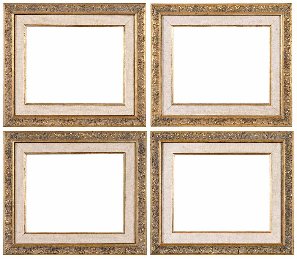 Appraisal: Four Matching Modern Reverse Profile Frames with linen liners each