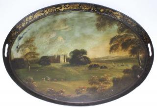 Appraisal: Early Th C Scottish Oval Tin Tray W Mansion Scene