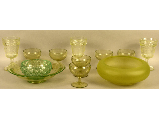 Appraisal: Collection of Vaseline glass including footed sherbets goblets and misc