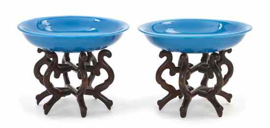 Appraisal: A Pair of Blue Peking Glass Plates of even opaque