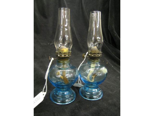 Appraisal: Pair of Miniature Oil Lamps blue Handy Lamps page figure