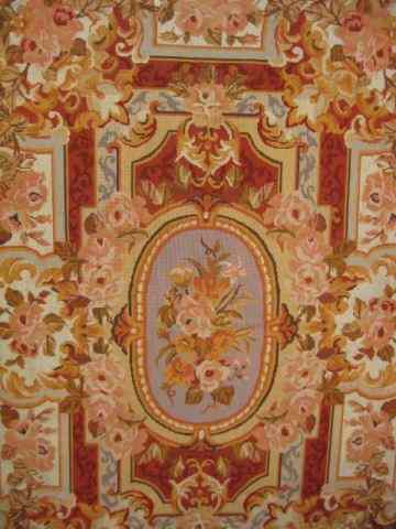 Appraisal: Aubusson Needlepoint Rug floral tans reds '' x ''