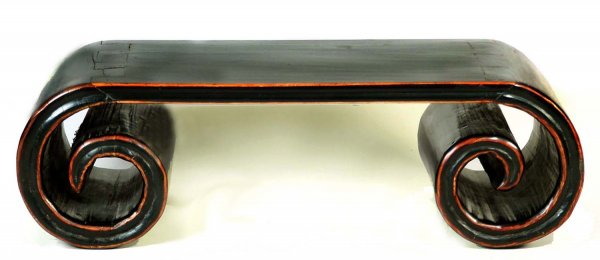 Appraisal: Black lacquer Chinese scroll form low bench or table th