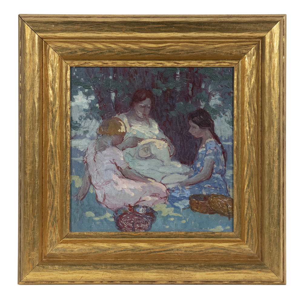 Appraisal: AMERICAN IMPRESSIONIST PAINTING Mother and Two Daughters Doing Needlepoint in