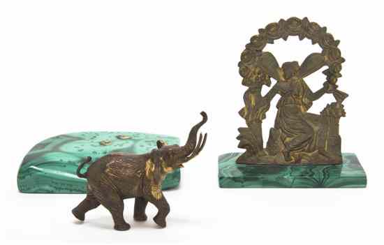 Appraisal: Two Brass and Malachite Desk Articles comprising a gold tone