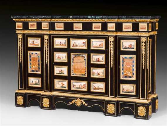 Appraisal: SIDEBOARD WITH PIETRA DURA AND PIETRA PAESINA Louis XIV style