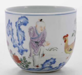 Appraisal: Fine Famille Rose Boy and Chicken Cup with Imperial Poem