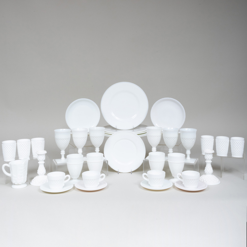 Appraisal: Assembled Pressed Milk Glass Table Service Unmarked Comprising Five dinner