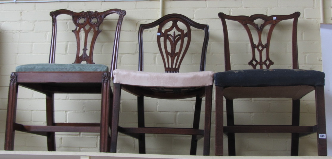 Appraisal: Three various th century mhogany framed dining chairs