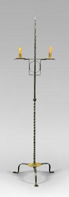 Appraisal: Wrought iron candle stand twisted iron shaft with two adjustable