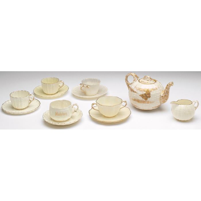 Appraisal: Belleek demi cups and saucers lot of four in shell