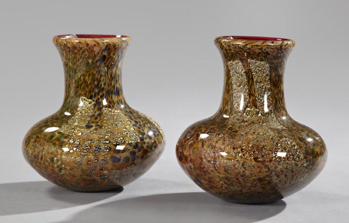 Appraisal: Handsome Pair of Italian Blown Ruby Glass Garniture Vases third