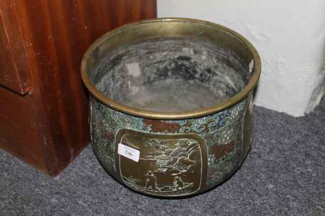 Appraisal: A JAPANESE BRONZE METAL AND CLOISONNE JARDINIERE with panels of