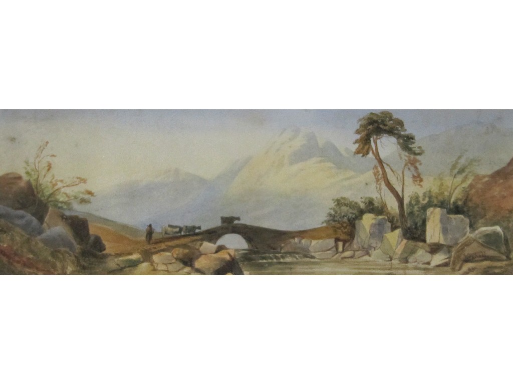 Appraisal: A NICHOLL Watercolour landscape with a figure driving cattle over