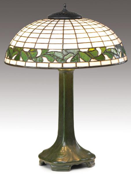 Appraisal: BIGELOW KENNARD Co WELLER Table lamp with a leaded-glass shade