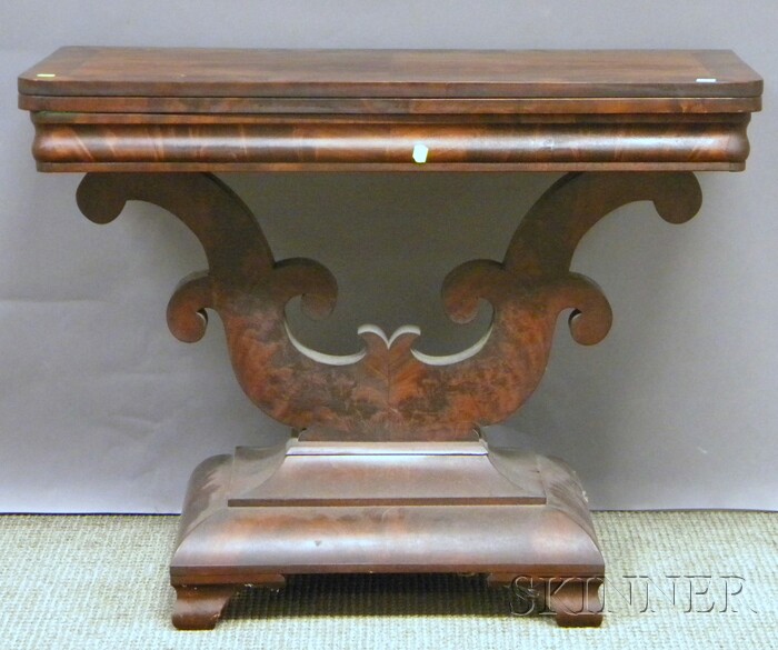 Appraisal: Empire Mahogany Veneer Lyre-base Card Table