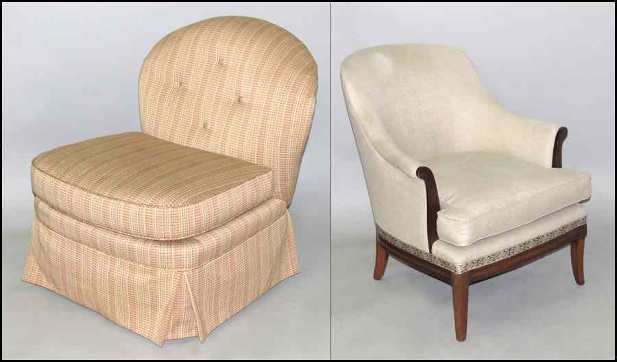 Appraisal: CONTEMPORARY UPHOLSTERED ARMCHAIR Together with a upholstered swivel chair Armchair