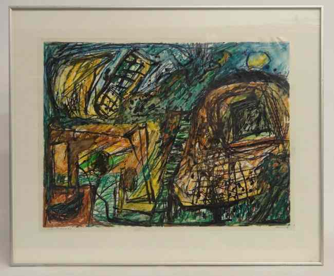 Appraisal: Painting oil stick abstract signed and dated ''Garden Landscape Tannen