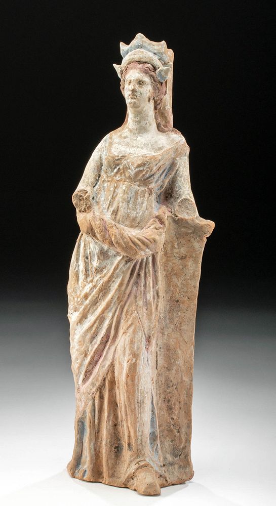 Appraisal: Tall Greek Canosan Polychrome Standing Goddess Magna Graecia Apulia Canosan