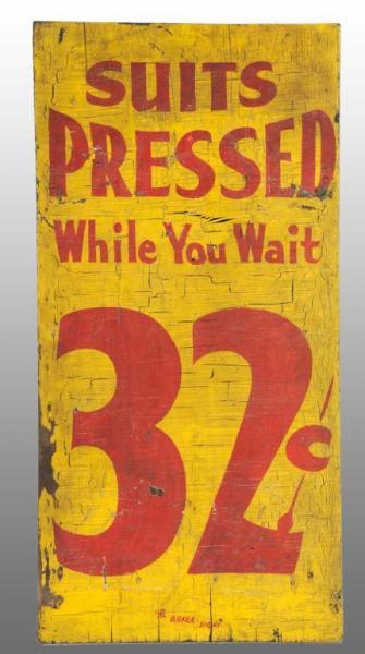 Appraisal: Wooden Suits Pressed Sign Description Circa to Nice heavy wooden