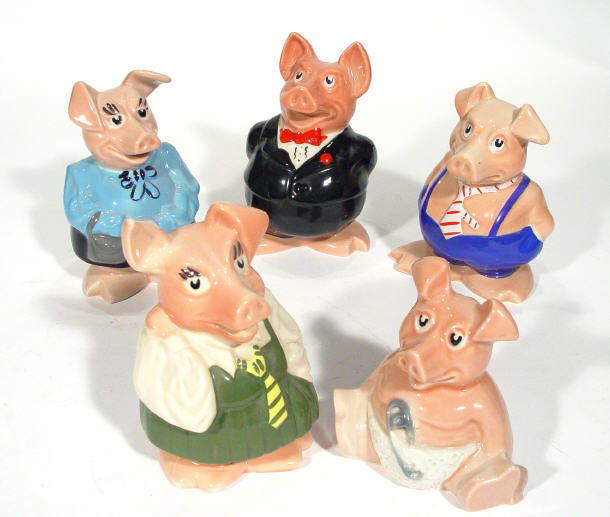 Appraisal: Set of five hand painted Wade Nat West pig money