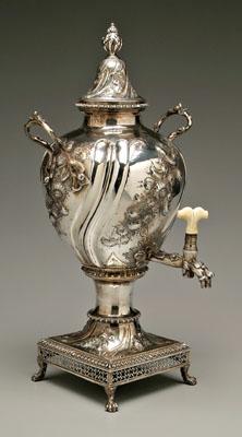 Appraisal: George III English silver tea urn urn form with square