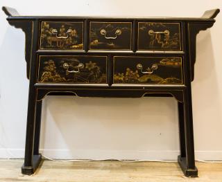 Appraisal: Chinoiserie Altar Table The black-painted surface with classical landscape and