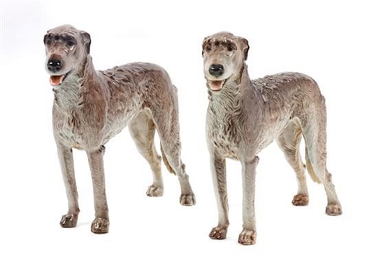 Appraisal: Two Nymphenburg Porcelain Irish Wolfhounds Width inches Two Nymphenburg Porcelain