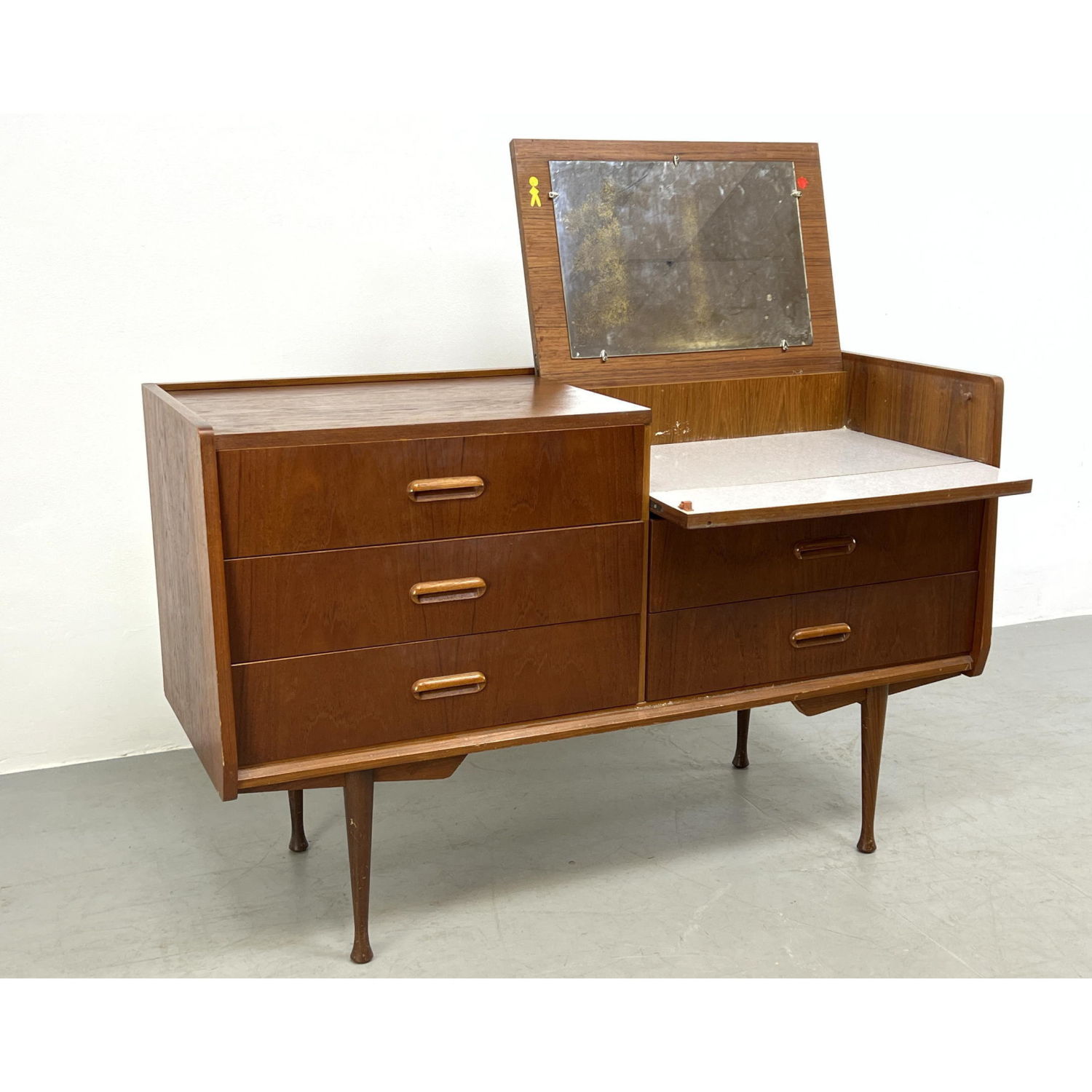 Appraisal: Danish Modern Teak Vanity Dresser with Lift up Mirror Dimensions