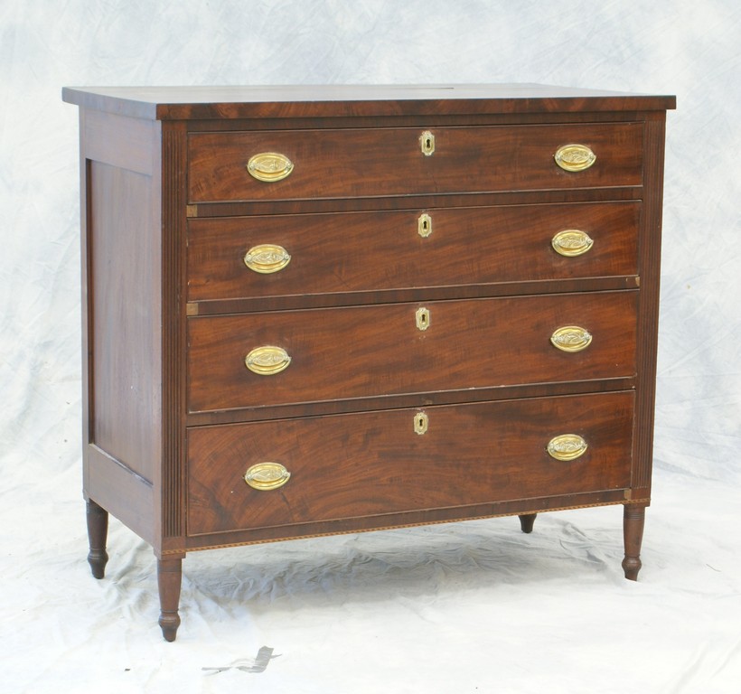 Appraisal: -Drawer Sheraton Mahogany Chest of Drawers original brasses reeded side