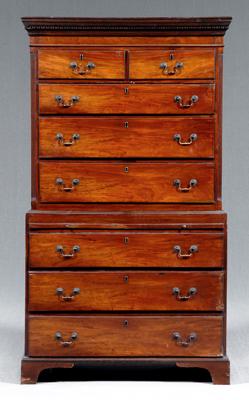 Appraisal: Georgian chest on chest figured mahogany upper case with Greek