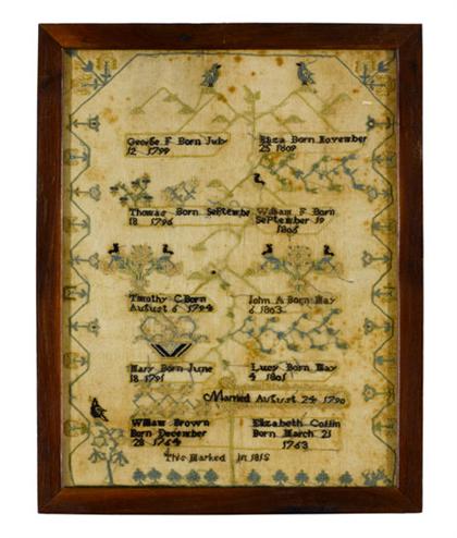 Appraisal: Needlework family register nantucket massachusetts dated The birth dates of