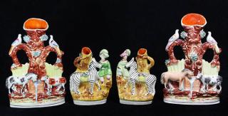 Appraisal: lot of Staffordshire figural spill vases comprising a pair of