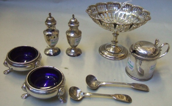 Appraisal: Mostly silver comprising a pedestal sweet meat stand with pierced