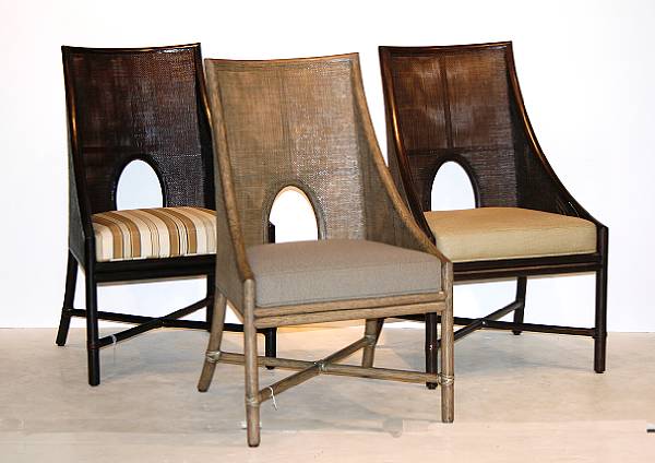 Appraisal: A set of five Barbara Barry caned rattan armchairs McGuire