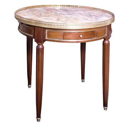 Appraisal: Louis XVI Style Marble Top Gilt-Metal Mounted Mahogany Bouillotte Table