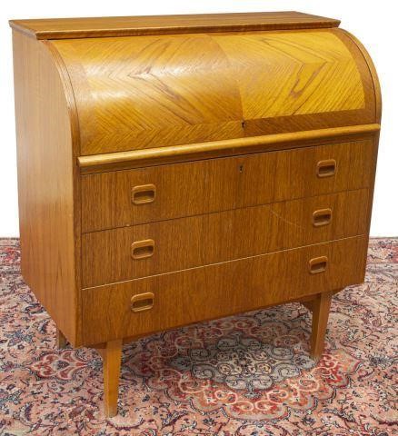 Appraisal: Danish mid-century modern teak bureau c s cylinder top interior