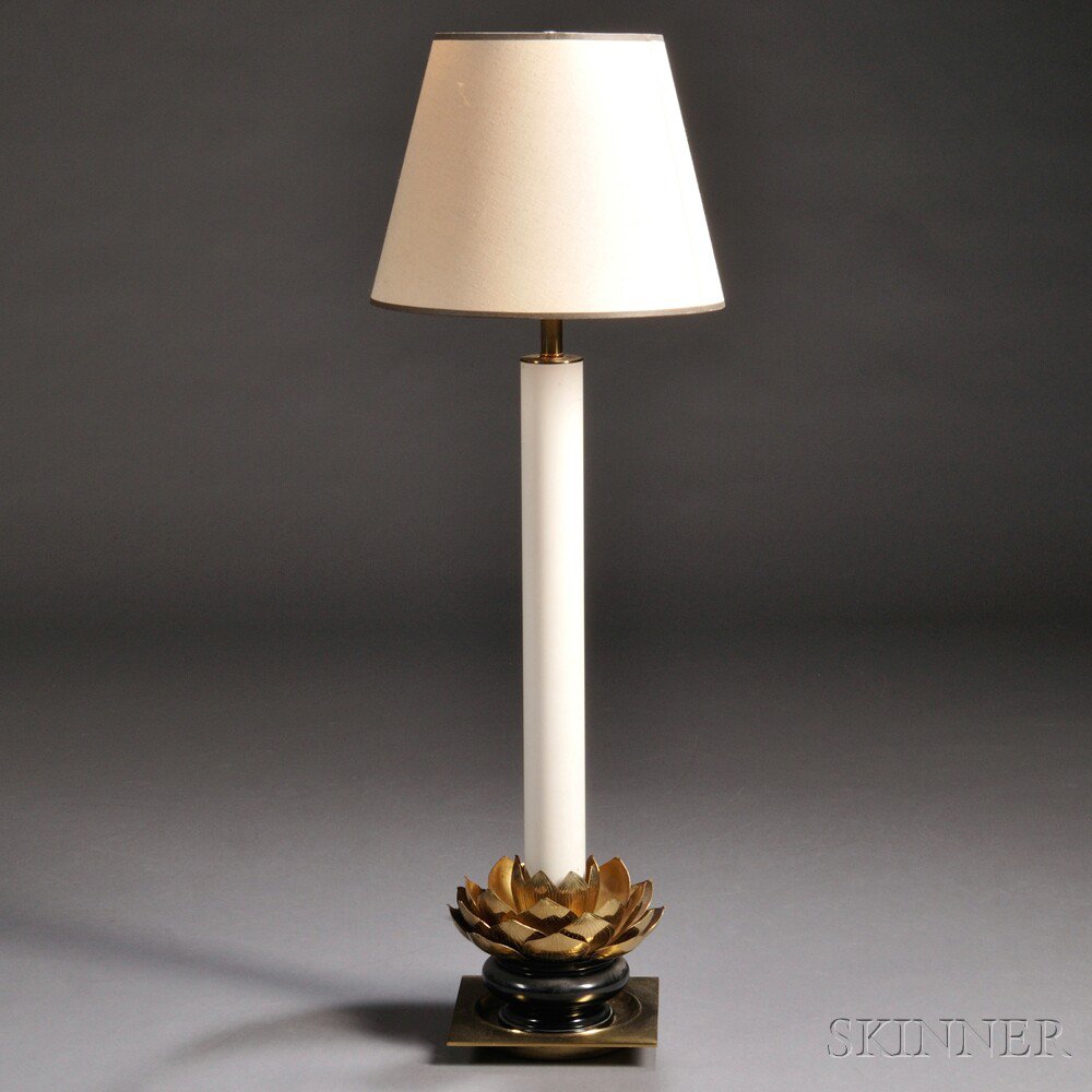 Appraisal: Stiffel Lamp Brass United States s Single socket on candlestick-style