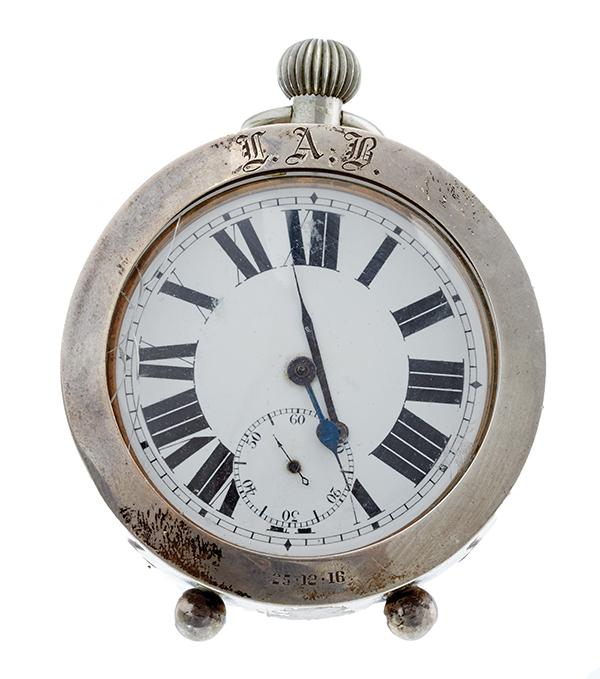 Appraisal: AN ENGLISH SILVER GOLIATH POCKET WATCH AND STAND The Swiss