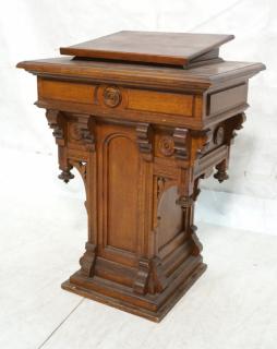 Appraisal: Victorian Eastlake Oak Pedestal Podium Lectern I Victorian Eastlake Oak