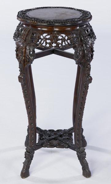 Appraisal: CHINESE TEAK TABOURET With marble insert on carved base early