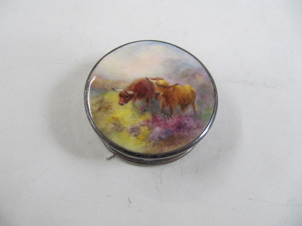 Appraisal: Silver compact the lid with Royal Worcester plaque hand painted