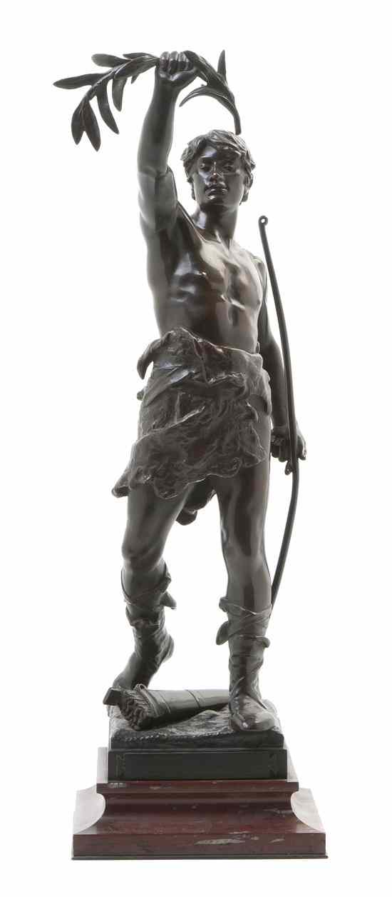 Appraisal: A French Bronze Sculpture Eugene Marioton - Vainqueur the standing