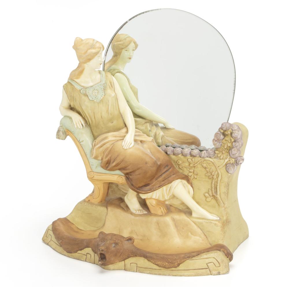 Appraisal: A figural Royal Dux vanity mirror Circa s Marked for